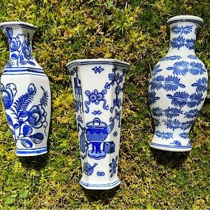 3 China Blue Porcelain Wall Vases